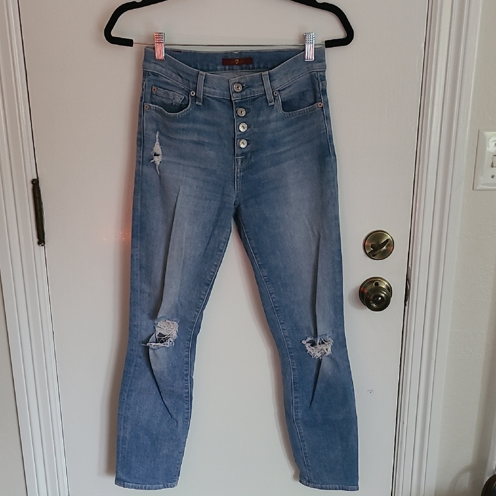 7 For All Mankind Light Blue Distressed Ankle Jeans